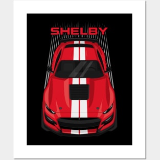 Ford Mustang Shelby GT500 2020-2021 - Race Red - White Stripes Posters and Art